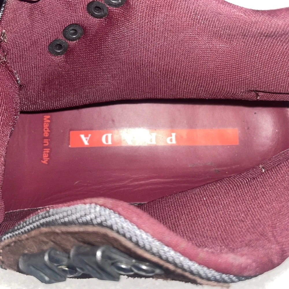 PRADA Suede & Nylon Lace Up Hiking Boots Brown EU 38 1/2 US Size 8 New - Picture 12 of 14
